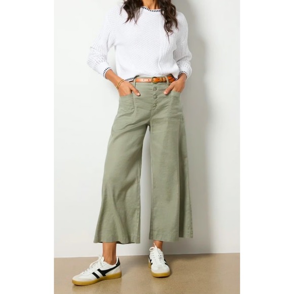 Evereve Pants - Evereve Sage Green Linen Blend Wide Leg Utility Pants Button Fly Size 26